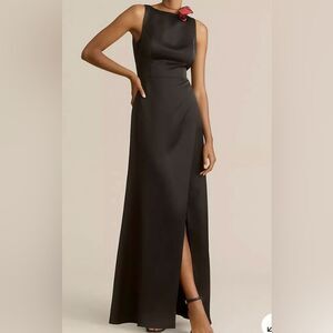 Nwt Anthropologie BHLDN Alice High-Neck Satin Maxi Dress Black
